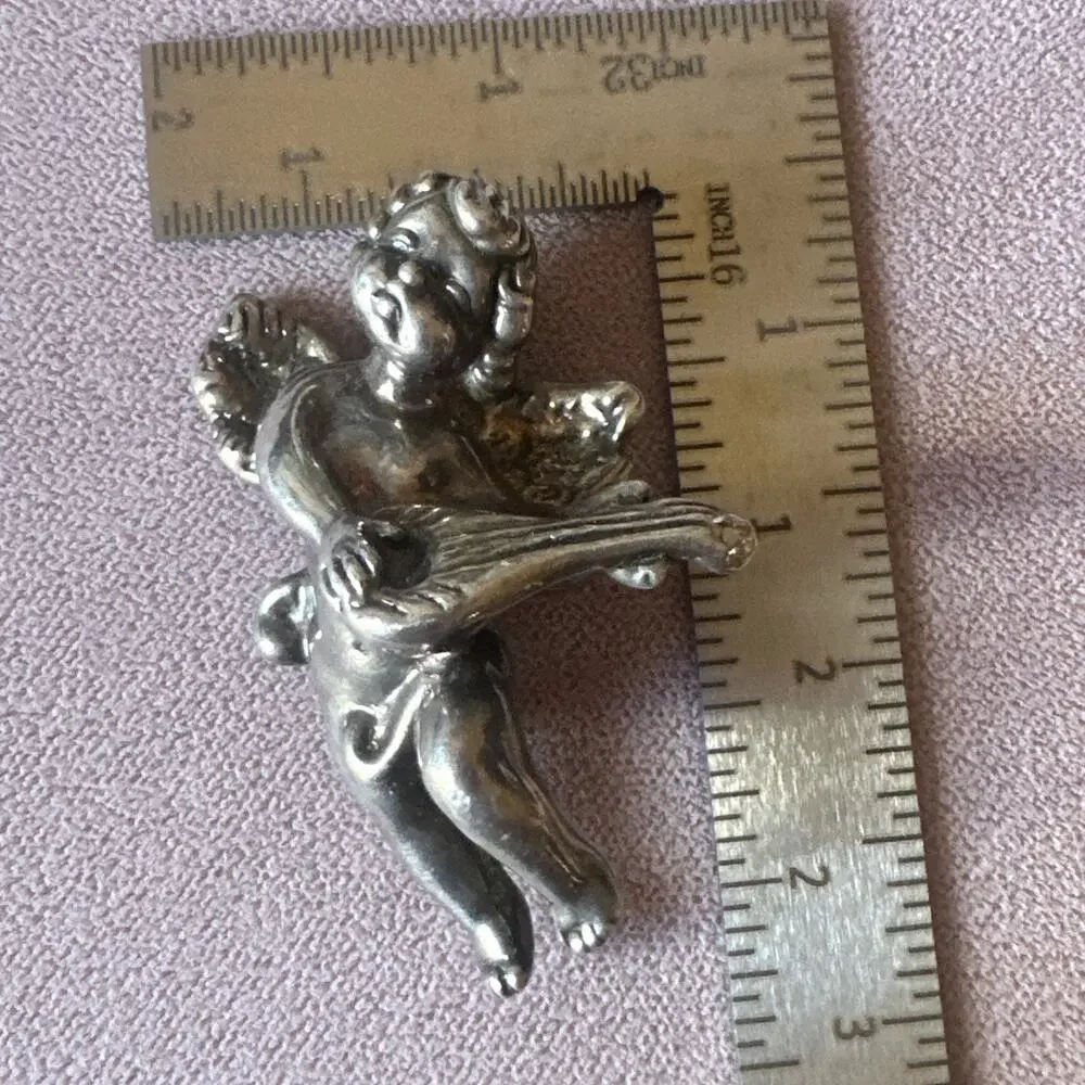 Vtg Signed Sam Philipe Cherub Mandolin‎ Pendant Brooch 12g Sterling Silver 925